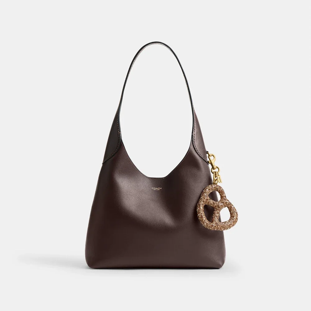 NWT Brass/Brown Coach Crystal Pretzel Bag Charm